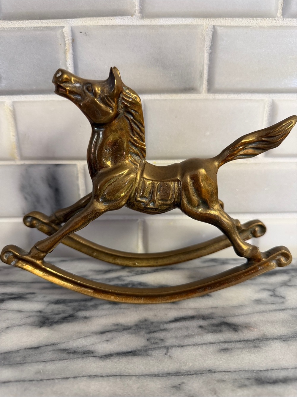 Vintage Brass Rocking Horse Figurine - Gold Tone